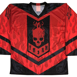 Maillot de hockey sur glace personnalisé en polyester pour jeunes, à manches longues, respirant, col en V, fabriqué sur mesure avec logo d'équipe, nom/numéro imprimé - Product Image 3