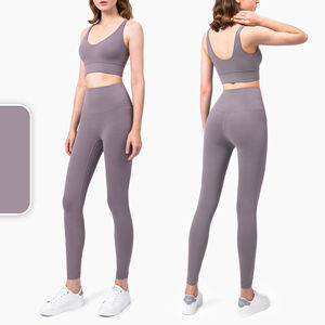 Conjunto de dos piezas con logotipo personalizado, ropa deportiva para mujer, Sujetador deportivo de Yoga, mallas de cintura alta, traje de entrenamiento, conjunto de Yoga, ropa - Product Image 5