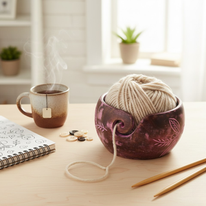 Cuenco grande de madera hecho a mano para hilo |   Porta Hilos Antiguo, Duradero y con Bordes Suaves para Tejer, Crochet, Hilado y Almacenamiento de Hilos para Manualidades - Product Image 5