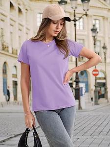 Custom OEM Design 100% Cotton Solid Light <b>Purple</b> Color Short Sleeve O Neck Plus Size Women's Promotional T-shirt From Bangladesh - Product Image 4