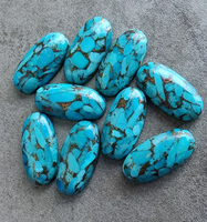 Turquoise Cuivre Bleu Naturel, Cabochon Ovale Allongé 12x24mm Calibré, Pierre Précieuse Libre Polie, Taillée à la Machine par Haute Technologie AMARA