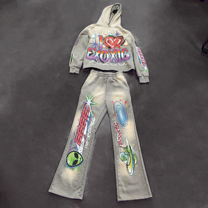 Pantalon de jogging lourd 100% coton personnalisé pantalon évasé solide motif impression 3D de bulles survêtement pour hommes empilé avec col à capuche - Product Image 1