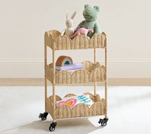 New <b>Wicker</b> <b>Storage</b> Cart Handwoven Three Layer Trolley With Wheels Decorative Rattan Organizer <b>Shelf</b> <b>For</b> Baby Nursery And Home - Product Image 4
