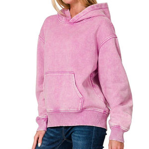 Sudadera con Capucha de Invierno para Mujer, de Alta Calidad, Lavado Ácido, Personalizable, Diseño Estampado en la Parte Delantera, Hombros Caídos, 100% Algodón - Product Image 3
