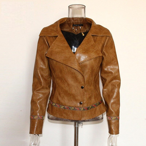 เสื้อแจ็คเก็ตหนังแท้ทรงสลิมสำหรับผู้หญิง สีพื้น คอตั้ง ซิปหน้า แฟชั่น ไซส์ใหญ่ สำหรับฤดูใบไม้ผลิและฤดูใบไม้ร่วง - Product Image 5