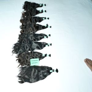 Extensiones de cabello humano indio de encaje virgen barato Natural 100%, Color negro ondulado a granel, sin procesamiento químico, estilo recto - Product Image 5