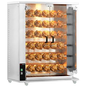Four à rôtir au gaz commercial pour poulets - 28,2 kW - avec 6 broches pour jusqu'à 30 poulets - Product Image 1
