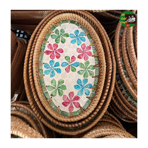 Plateau de service en mosaïque de rotin naturel écologique, mélange de nacre, plateau en rotin fait à la main, mélange de nacre incrustée de laque au Vietnam - Product Image 1