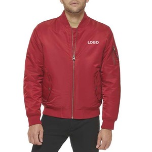 Custom Logo Front Men Autumn Stand Collar Bomber <b>Jacket</b> <b>Red</b> Color Polyester <b>Waterproof</b> Breathable Zipper - Product Image 1