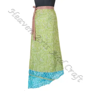 New Reversible Vintage Silk Magic Wrap Skirt 38 Inch Women Hobo Wrap reversible wrap skirt vintage sari beach dresses bohemian