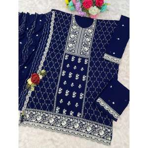 Conjunto de Traje Palazzo Tradicional de Alta Calidad al por Mayor con Kurta Bordada y Dupatta a Juego, Ropa Étnica Casual para Mujer de Secado Rápido - Product Image 3