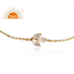 Fire Rainbow Moonstone <b>Bracelet</b> Gemstone Jewelry Leaf Design Gold Plated 925 <b>Silver</b> <b>Chain</b> Link <b>Bracelet</b> Supplier - Product Image 3