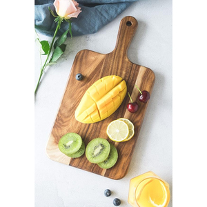 Tabla de cortar hecha de madera natural Tabla de cortar de forma rectangular de diseño fabuloso con asa para el organizador de cocina del hogar - Product Image 4