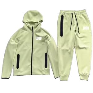 2025 nouveau Logo personnalisé Tech polaire à capuche veste hommes Jogging deux pièces ensemble costume vêtements de sport survêtement décontracté hommes costumes - Product Image 1