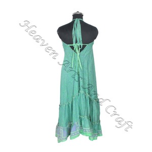 SD012 venta al por mayor bohemio elegante Vintage Sari Maxi vestido para mujeres cuello en V Casual playa Hippie suelto verano fiesta desgaste para niñas - Product Image 2