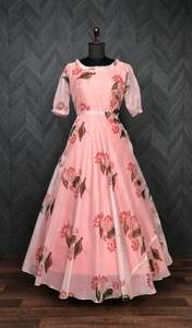 Haute qualité Designer mariage et fête Style pakistanais robe pleine Flair Faux floraison Georgette impression numérique paillettes fête porter - Product Image 2