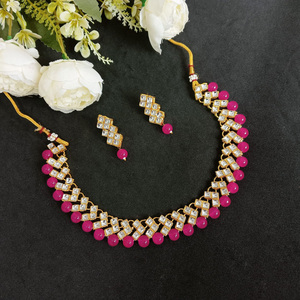 Joyería India Bollywood Faux Pearl Crystal Gargantilla Kundan Collar Pendientes Conjunto de joyería de boda - Product Image 2