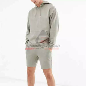 Venta al por mayor OEM hombres 100% algodón sudaderas con capucha conjunto corto transpirable ligero color sólido para el invierno - Product Image 1