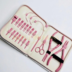 <b>Pink</b> Gold Stainless Steel Hair Extension <b>Tools</b> Kit Pliers Micro Rings Loop Needles Clips Strong Hold Commercial Use - Product Image 3