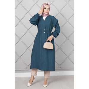 Cape longue modeste avec ceinture élastique couleur pétrole - Product Image 4