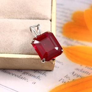 Pendentif Breloque en Argent Sterling 925 avec Rubis Taille Émeraude 14x12mm, Plaqué Or 18K, Classique, avec Certification d'Expertise, pour Femme, Fiançailles - Product Image 2