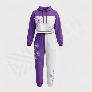 Ventes en gros de survêtements d'hiver pour femmes, ensemble 2 pièces, haut court à capuche, pull, pantalon de jogging, tenue de sport, vêtements de sport pour la salle de sport - Product Image 1