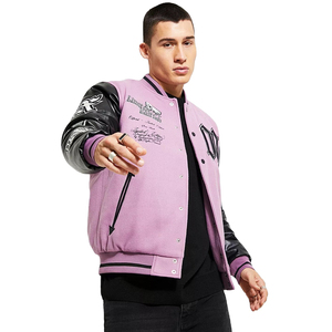 OEM Custom Men's <b>Wool</b> Letterman Real Leather Varsity Jacket Black With Custom Color Embroidery Logos Jackets - Product Image 1