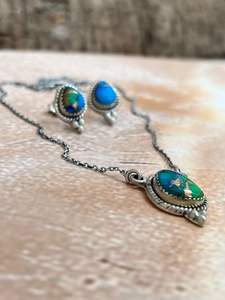 Handmade Sterling Silver <b>Gold</b> Bezel Setting Peacock Dahlia Necklace Earrings <b>Set</b> Floral Artisan <b>Jewelry</b> Colorful Unique Gift for - Product Image 4