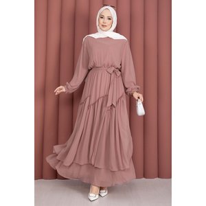 Vestido de Gasa de Lujo Vintage para Mujer con Detalle de Volantes Asimétricos, Color Rosa Polvo, Tallas XS-XXL, Estilo Imperio, Línea A, Vestido de Gala con Flores y Borlas - Product Image 4