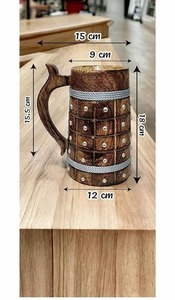 Tasse de tonneau en bois faite à la main personnalisée tasse de bière de style viking vintage pour hommes cadeau verres écologiques en gros - Product Image 3
