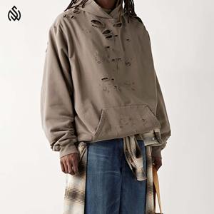 เสื้อมีฮู้ดลายทุกข์สำหรับผู้ชายสีล้วนผ้าฝ้าย100% ซัพพลายเออร์ที่ดีที่สุด - Product Image 3