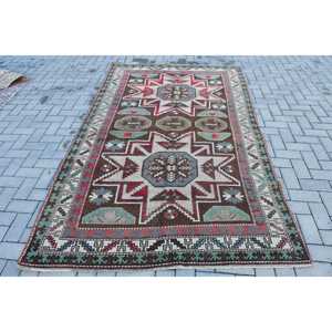 Vintage Turkish Rug, 5.2x8.4 ft Large Rug, <b>Brown</b> Red Persian <b>Wool</b> Rug - Product Image 1