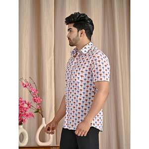 Chemise décontractée en popeline de coton blanche pour homme, imprimée, manches courtes, respirante, style western, taille XL - Product Image 4