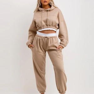 Unisex New Trendy Heavy Fleece Solid Hoodies Sweatpants XL Vintage Decoration <b>Crop</b> <b>Top</b> Joggers Sets for Women's Winter Tracksuit - Product Image 4