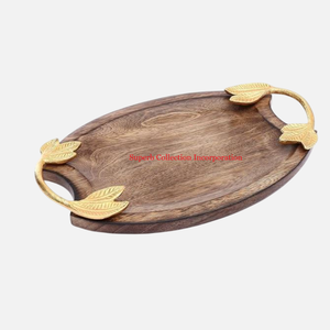 Bandeja de madera de forma ovalada Marevelous, equipo de restaurante de Hotel, bandeja de mesa de centro con mango de Metal, bandeja para servir aperitivos y fideos - Product Image 1