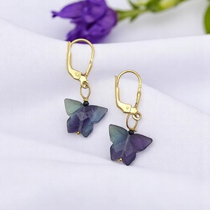 Multi Fluorite Gemstone Butterfly Carved <b>Earrings</b> <b>Sterling</b> <b>Silver</b> Lever Back Dangle <b>Earrings</b> for <b>Women</b> Handmade Jewelry Gifts - Product Image 1