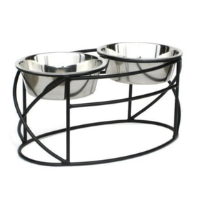 Gamelle pour chien vintage avec support, gamelle ovale de luxe surélevée, cadre en fer forgé robuste et bol en acier inoxydable amovible - Product Image 1