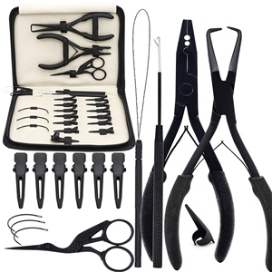 Kit de Herramientas para Extensiones de Cabello Negro, Alicates, Kit de Gancho y Bucle para Anillos Micro, Removedor de Cuentas y Cierre, Alicates Multifunción de 2 Orificios - Product Image 1