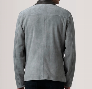 <b>Men's</b> <b>Suede</b> Leather <b>Jacket</b> Turn-Down Collar Zipper Closure Workwear Style Autumn Winter Wear Regular Fit Solid Color - Product Image 2