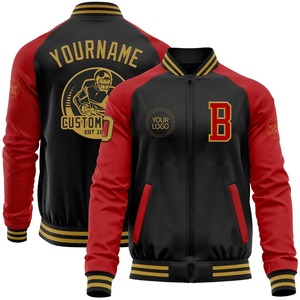Personnalisé noir vieux or-rouge Bomber Varsity Letterman deux tons veste à glissière coupe-vent Streetwear vintage hommes Varsity Jacket - Product Image 1