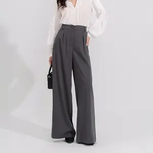 Calças femininas estilo coreano moderno, perna reta, cintura elástica de algodão macio, absorve bem o suor