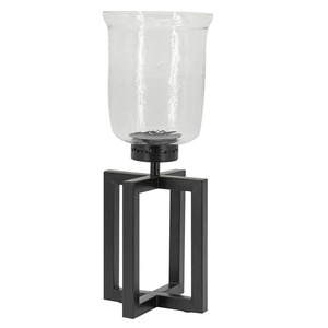 Bougeoir moderne en métal noir avec abat-jour en verre transparent pour décoration de table, style industriel géométrique, Saint-Valentin, Noël - Product Image 1