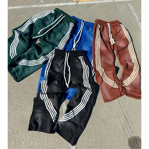 Teal Wide Leg Track Pants with <b>White</b> Side Stripes Drawstring Waist Large Logo Patch Casual Streetwear - Product Image 4