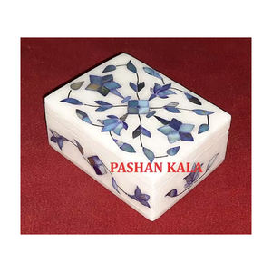 Caja de joyería de nácar azul de mármol blanco forma rectangular diseño Floral hecho a mano utilizado para decoraciones del hogar propósito de regalo - Product Image 1