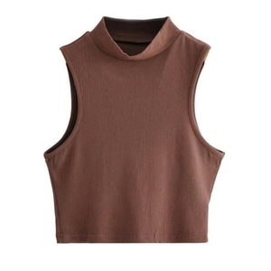 Buy Wholesale Customizable Summer Casual Slim Fit <b>Sleeveless</b> Crop Tops Ladies Vest Turtleneck Ribbed <b>Women</b> Tank Top - Product Image 3