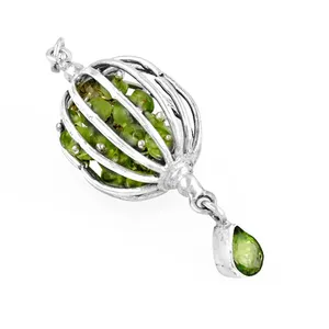 Collier Pendentif Cage Géométrique Vintage en Péridot pour Femme, en Alliage Plaqué Argent, Pierre de Naissance de Juin, Cadeau de Fête, Bijou Tendance - Product Image 3