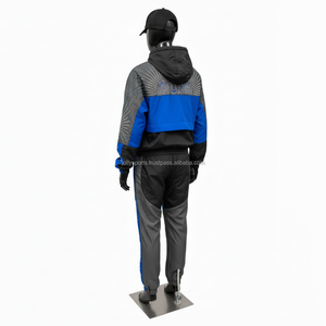 Ensemble coupe-vent premium pour femmes, polyester 180 GSM, bleu gris, panneaux bicolores, logo personnalisé, design en strass, coupe-vent grande taille - Product Image 5