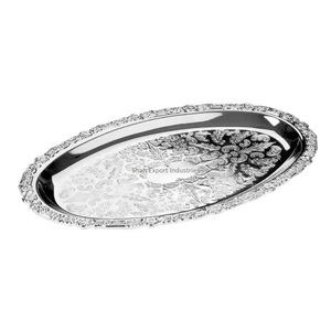 Forme ovale de plateau de service de nourriture en aluminium nickelé pour la maison et les hôtels plateaux de service de nourriture et de boissons de table - Product Image 2