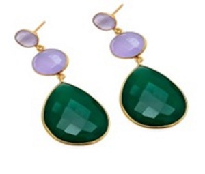 Boucles d'oreilles en Onyx vert et lavande calcédoine en argent Sterling 925 et forme ronde, nouvel arrivage - Product Image 1