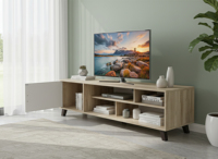 Meuble TV Moderne Minimaliste Foster, Console en Chêne Somana Blanc, 65 pouces+, Montage Facile, Idéal Appartement, Salon, Hôtel